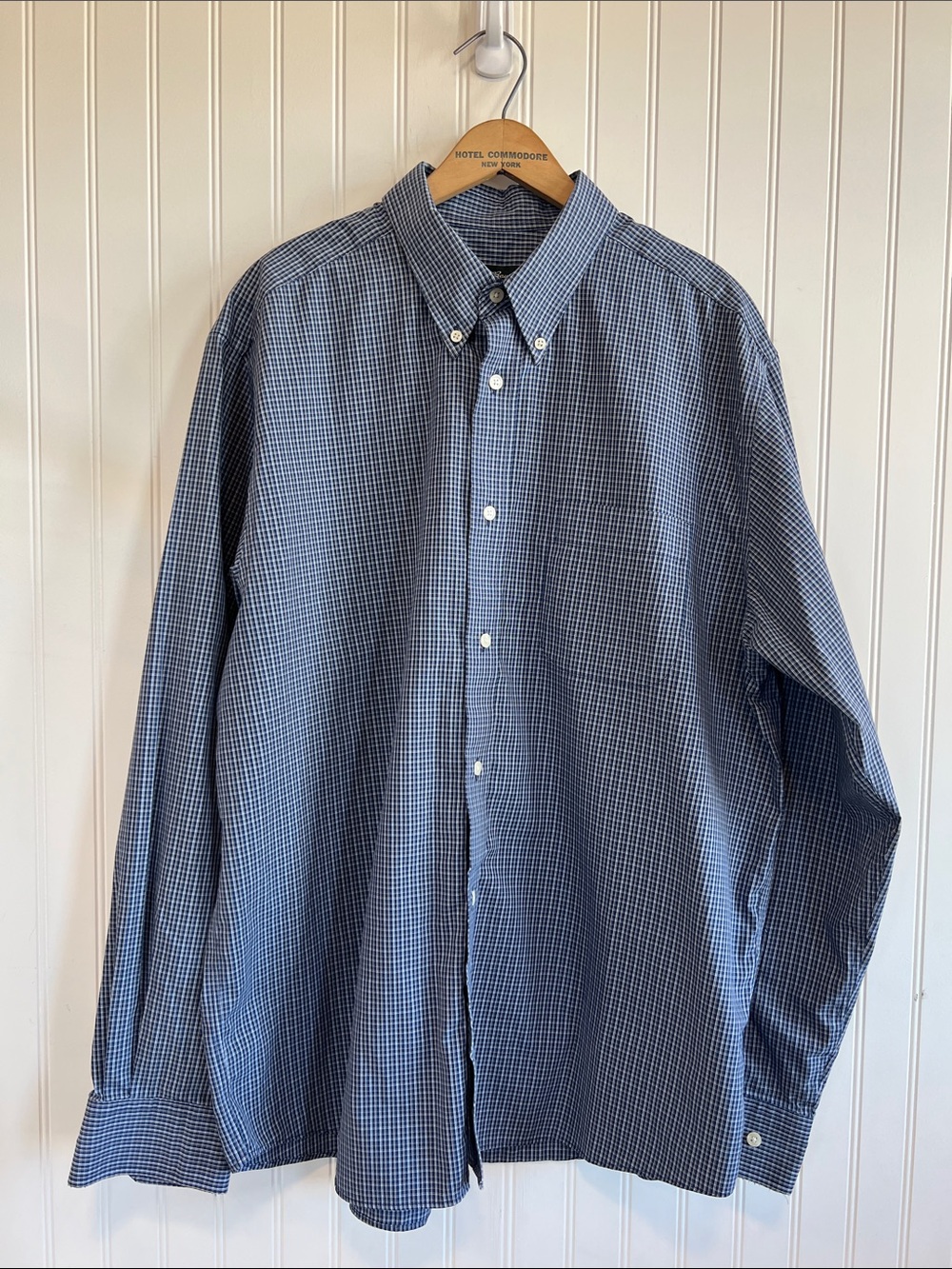 Eddie Bauer Navy Blue Micro-Check Button-Down Shirt